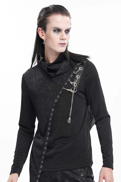 Black Chain Long Sleeves Print Stitching Asymmetric Gothic Sweatershirt