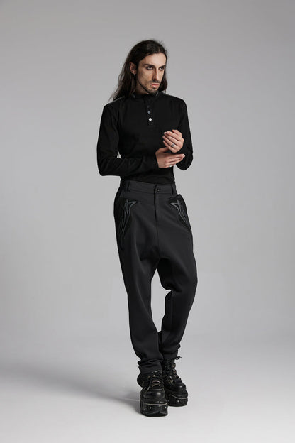Black Stand Collar Long Sleeves Punk Military T-shirt