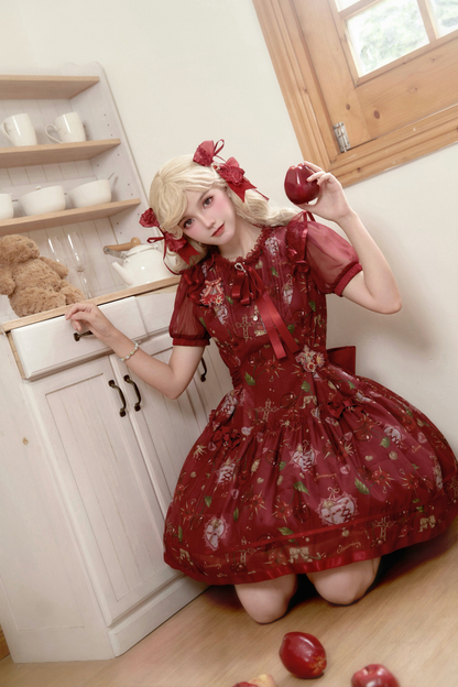 Retro Antique Cherry Sweet Lolita Dress + Jumper Skirt