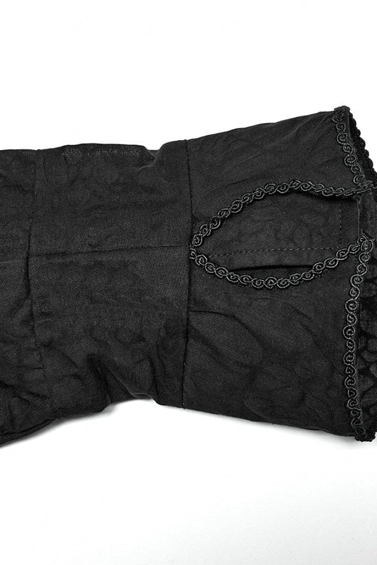 Black Lapel Collar Long Sleeves Lace Daily Gothic Blouse