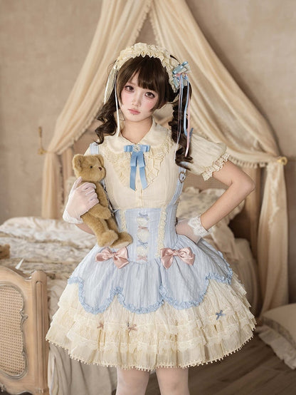 [pre-order Deadline: May 8] Classic Lace Ribbon Blouse + Suspender Tiered Dress Full Set + Complete Set