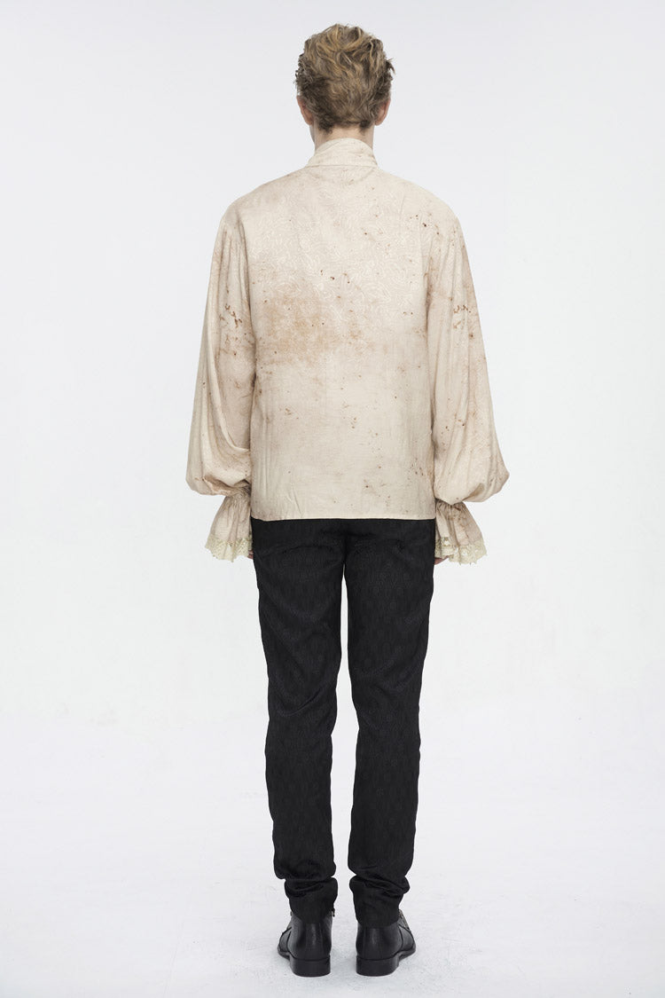 Apricot Stand Collar Puff Sleeved Gothic Shirt With Necktie