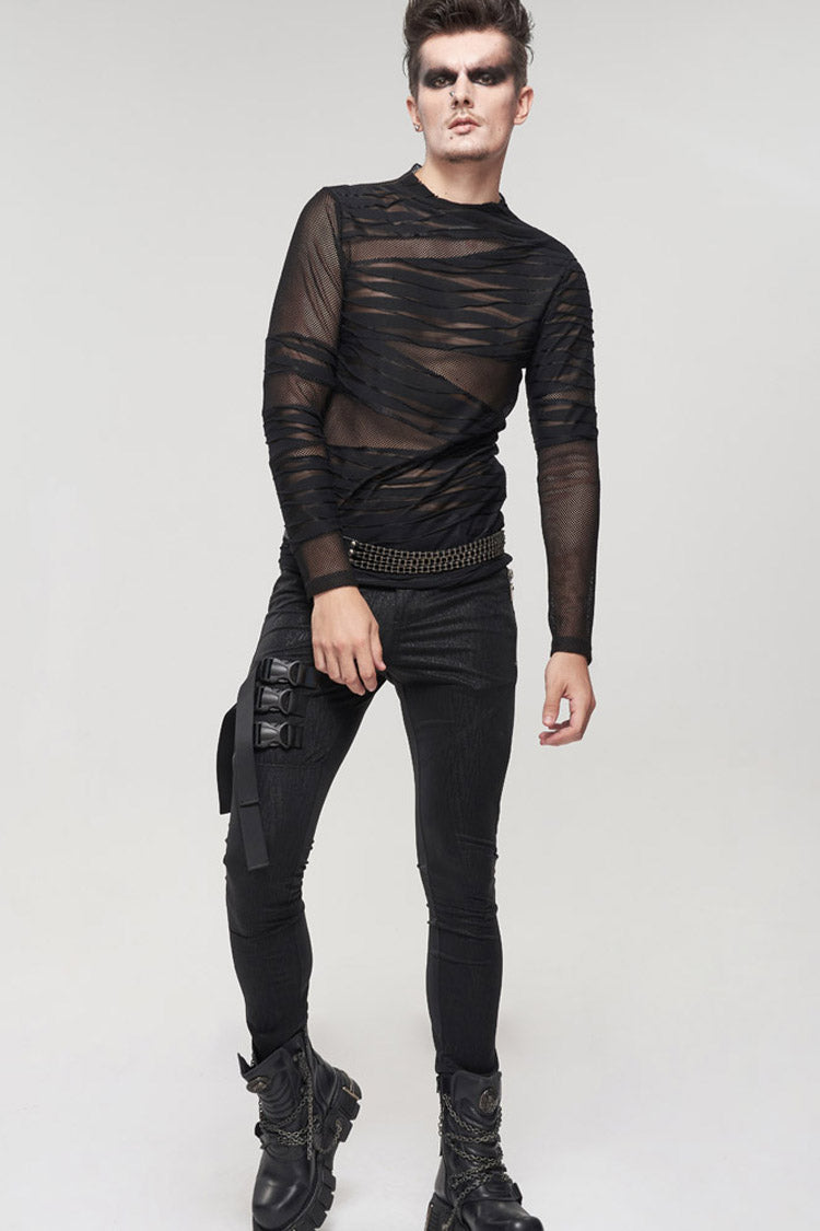 Black Gothic Bandage Design Net Yarn Perspective Sweater