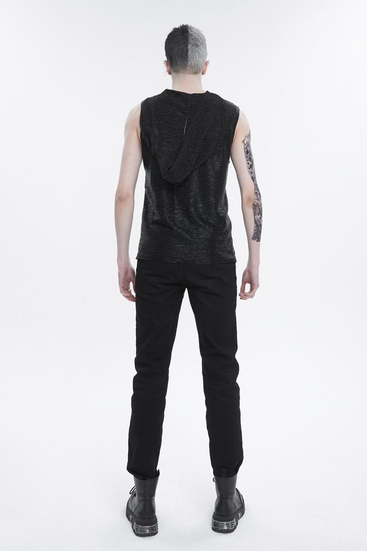 Black Strappy Mesh Splice Punk Vest With Hood