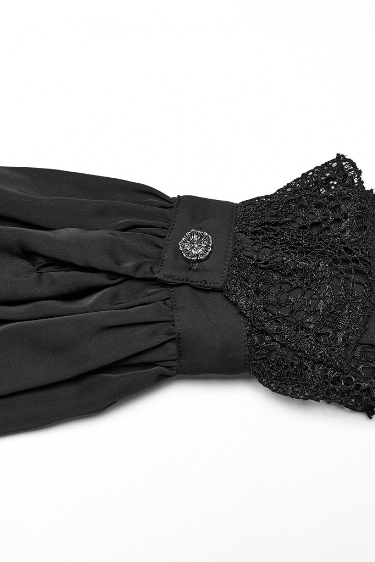 Black Stand Collar Long Puff Sleeves Stitching Lace Gothic Blouse