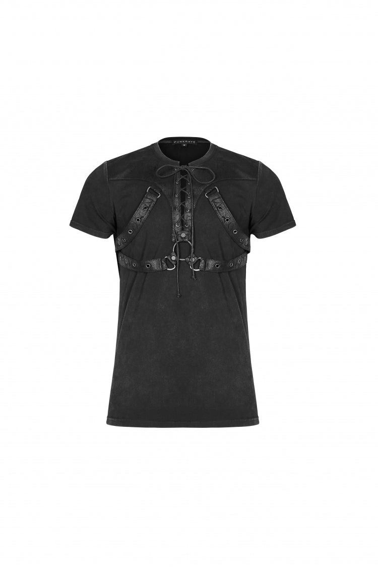 Black Lace-up Zipper Punk Blouse With Straps