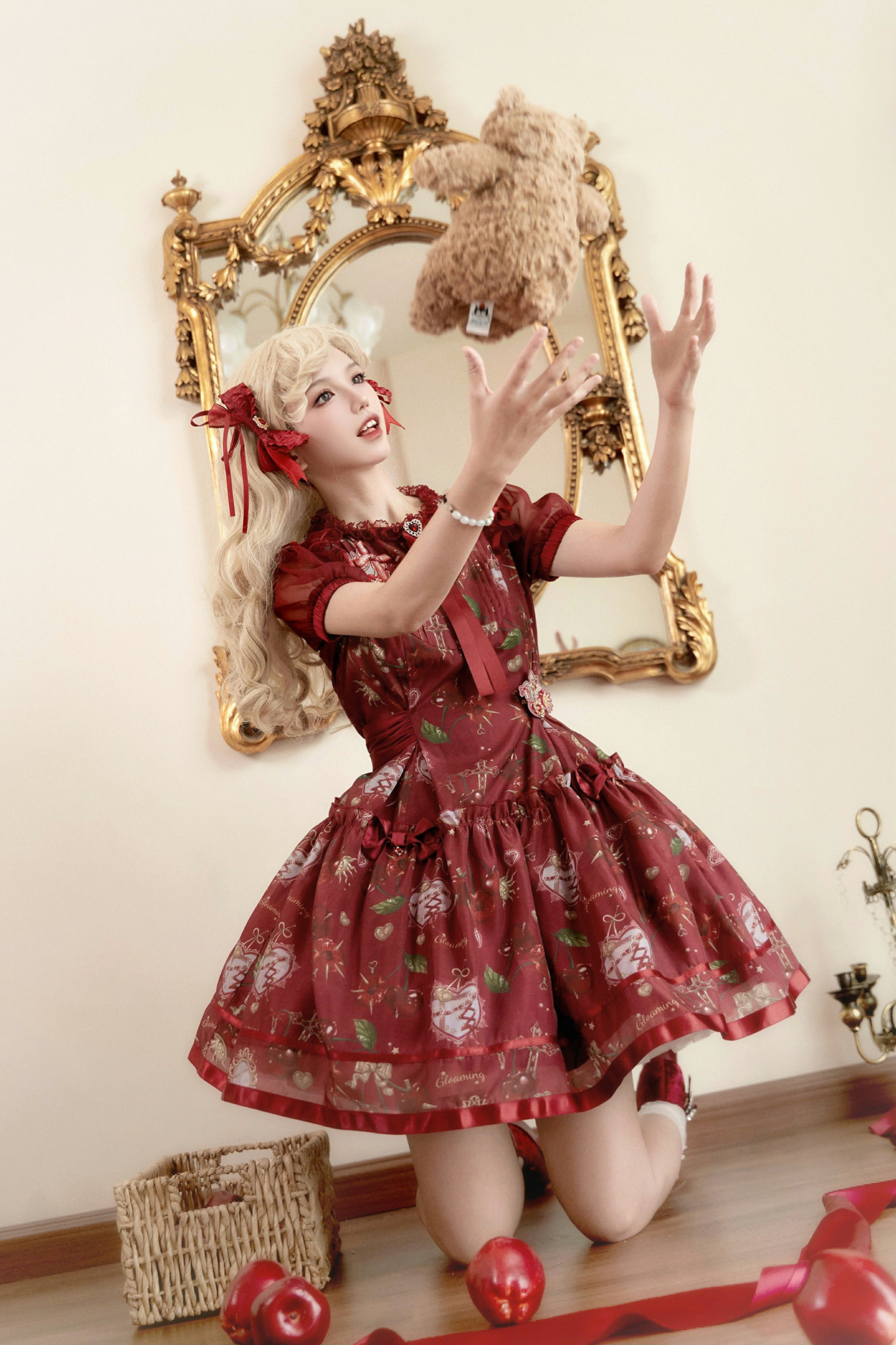Retro Antique Cherry Sweet Lolita Dress + Jumper Skirt