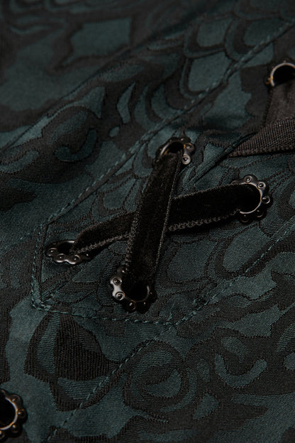 Jacquard Long Sleeve Front Metal Eyelets Lace Up Metal Carving Buckle Cuff Gothic Shirt 3 Colors