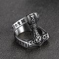 Viking Mjolnir Thor's Hammer Ring With Rune for