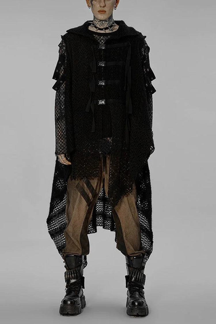 Black Irregular Hem Webbing Buckle Gothic Vest