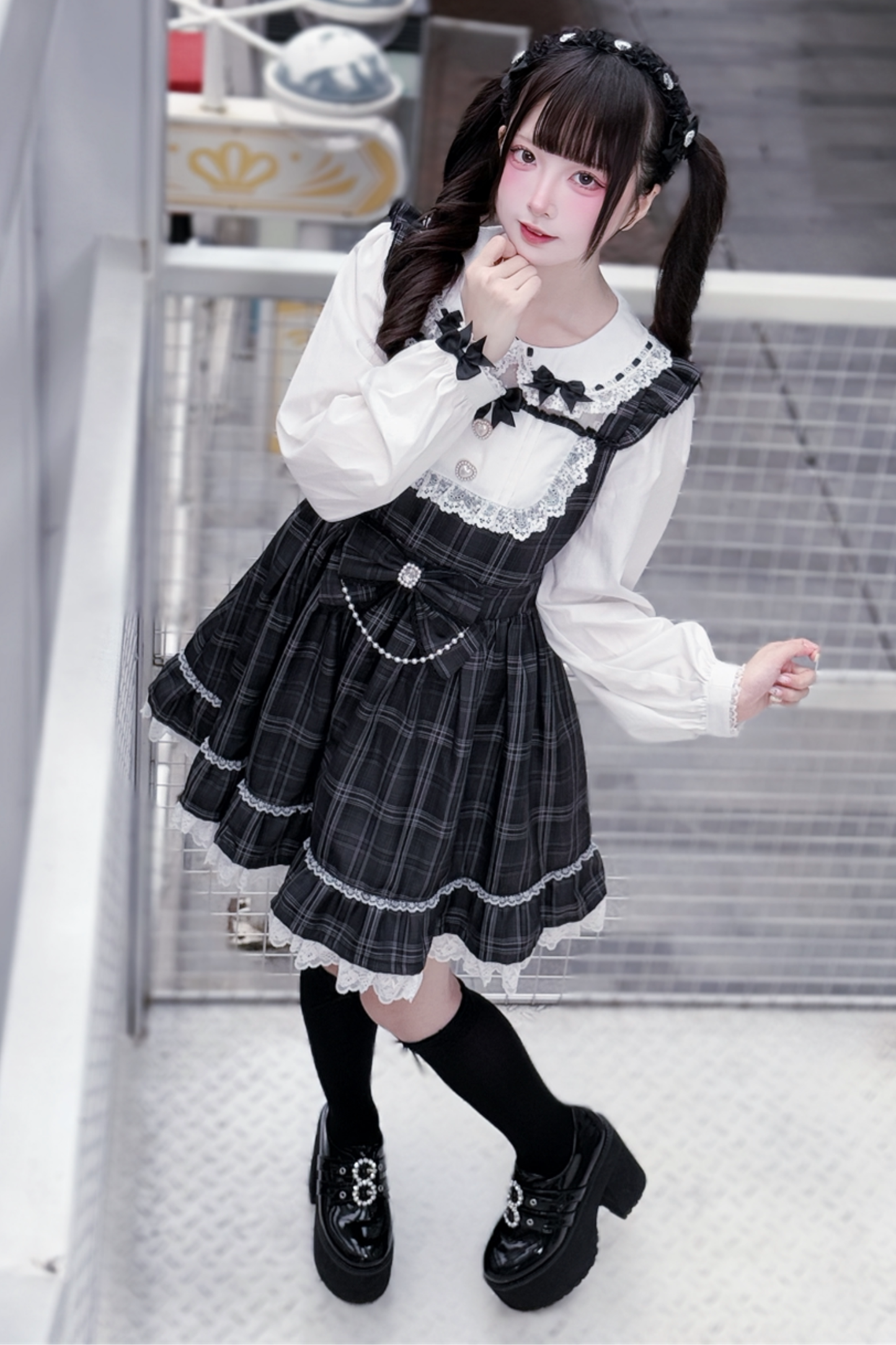 Dark Sweet Plaid Dress + Headband
