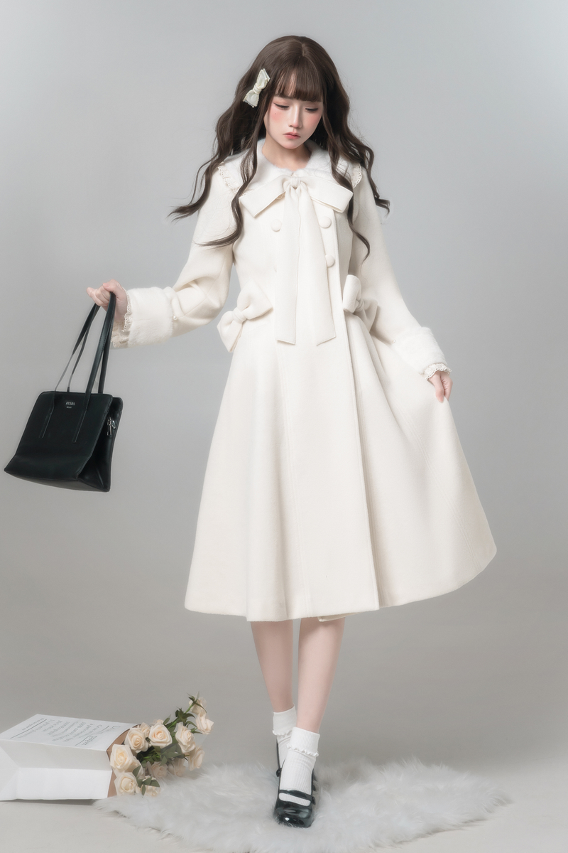 White Snow Long Coat + Shirt + Skirt