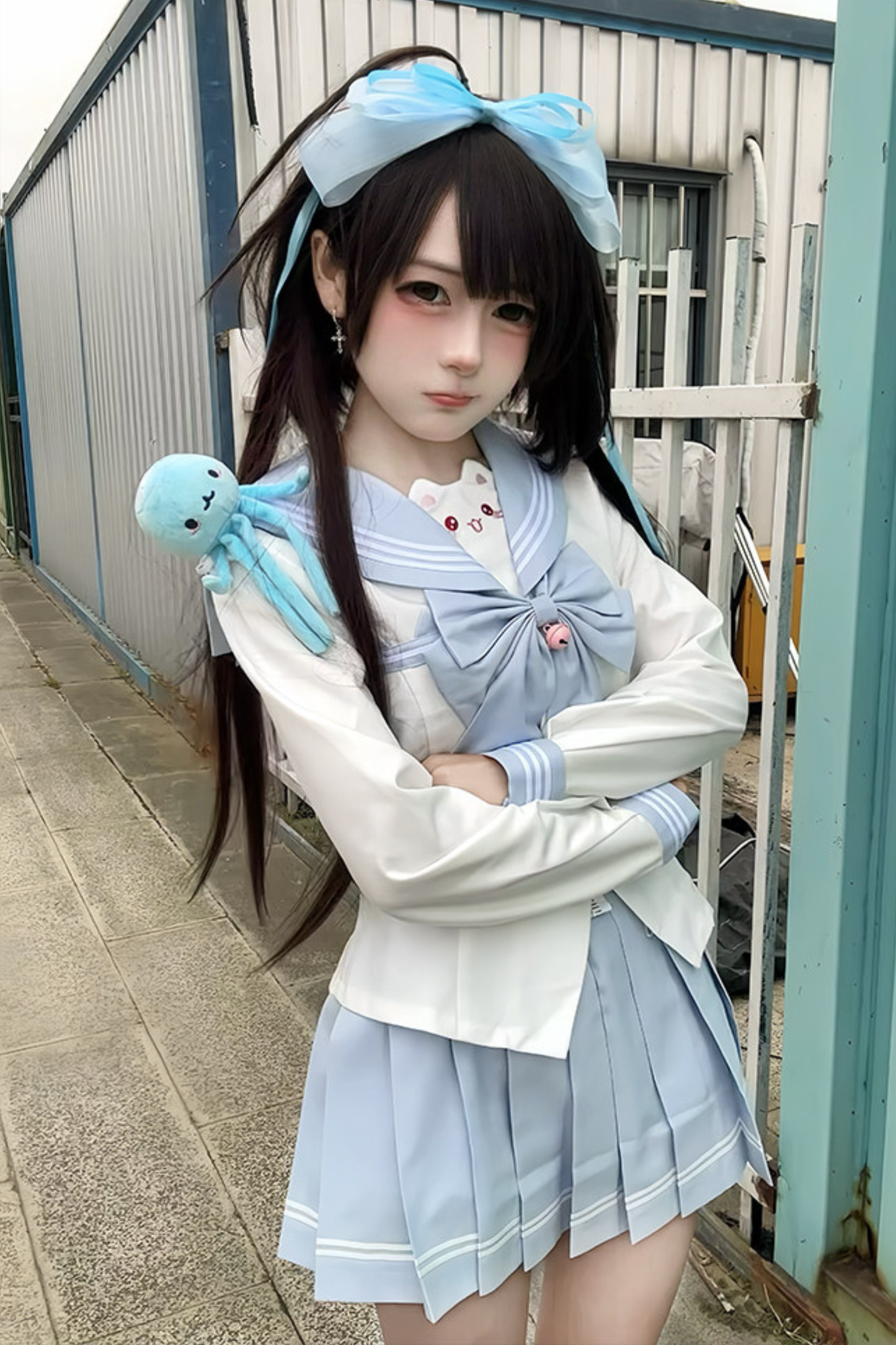 Anime Girl Sailor Top + Skirt + Ribbon