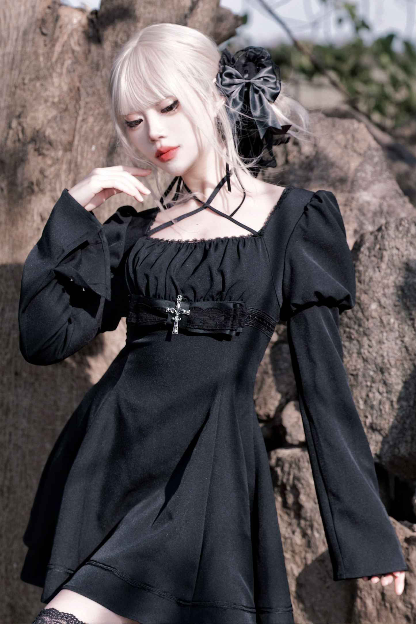 Dark Gothic Girl Flared Dress