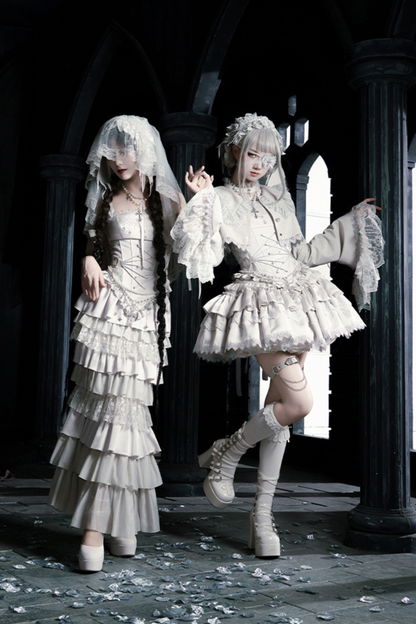 Gothic Lolita Skirt + Corset + Veil + Necklace + Waist Chain