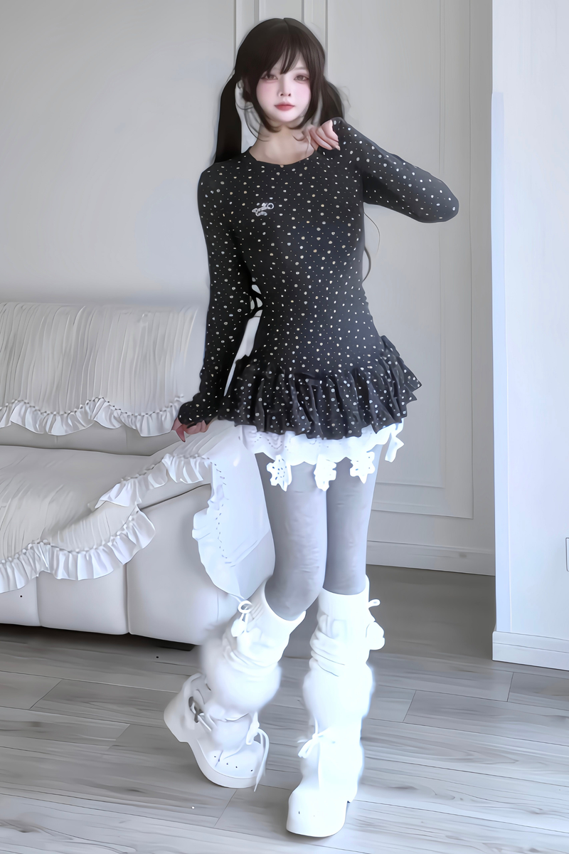 Y2k Dot Ruffle Top