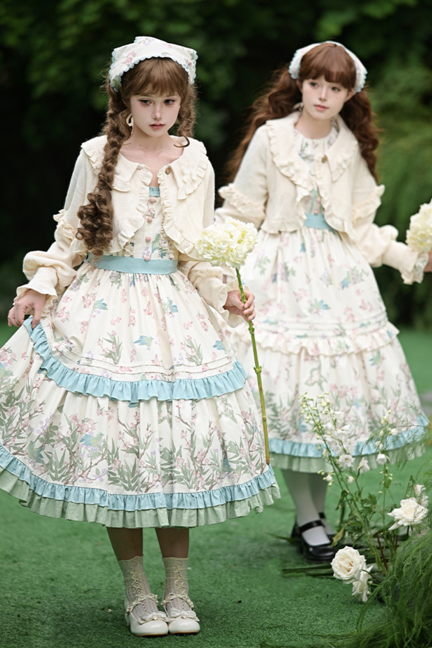 [pre-order] Forest Flower Dress + Suspender Skirt + Blouse + Cardigan + Scarf
