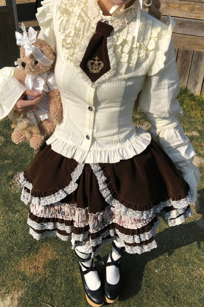 Lace Ruffle Puff Sleeve Blouse