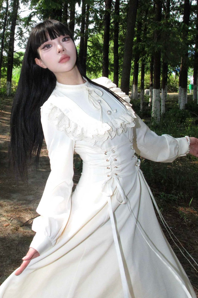 French Retro Lace Long Dress