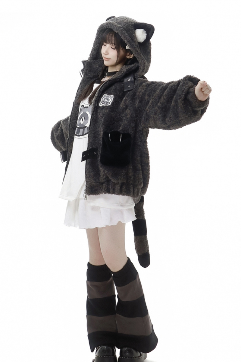 Raccoon Fur Jacket + Sweatshirt + Skirt + Pants + Leg Sleeve