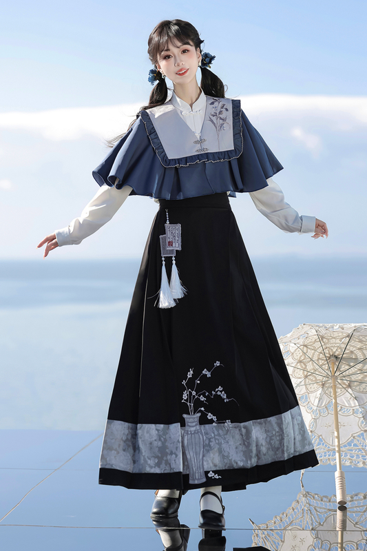 Train Book Fragrance China Top + Shawl + Skirt