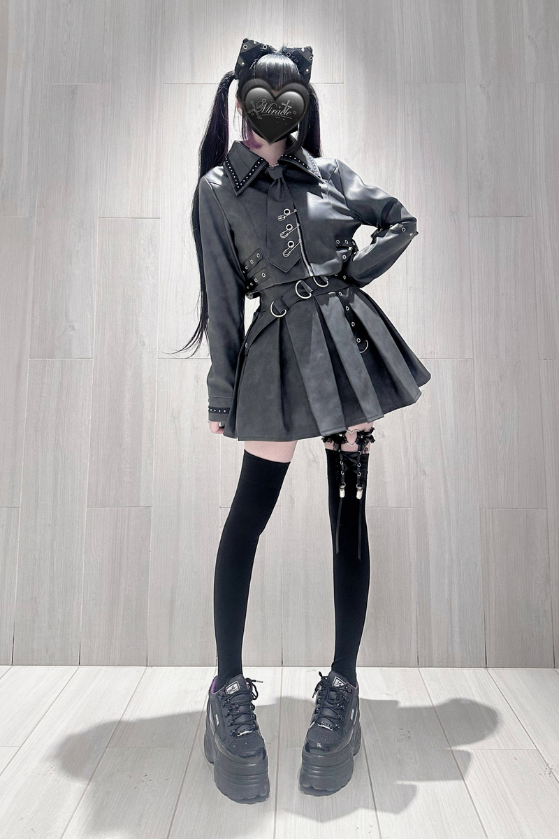 Gothic Matte Leather Dark Girl Top + Skirt