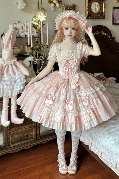 Sweetheart Ruffle Ribbon Lolita Dress + Bnt + Necklace + Princess Sleeve