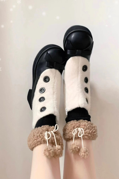 [pre-order] Retro Button Fur Socks Cover Fake Design Boots