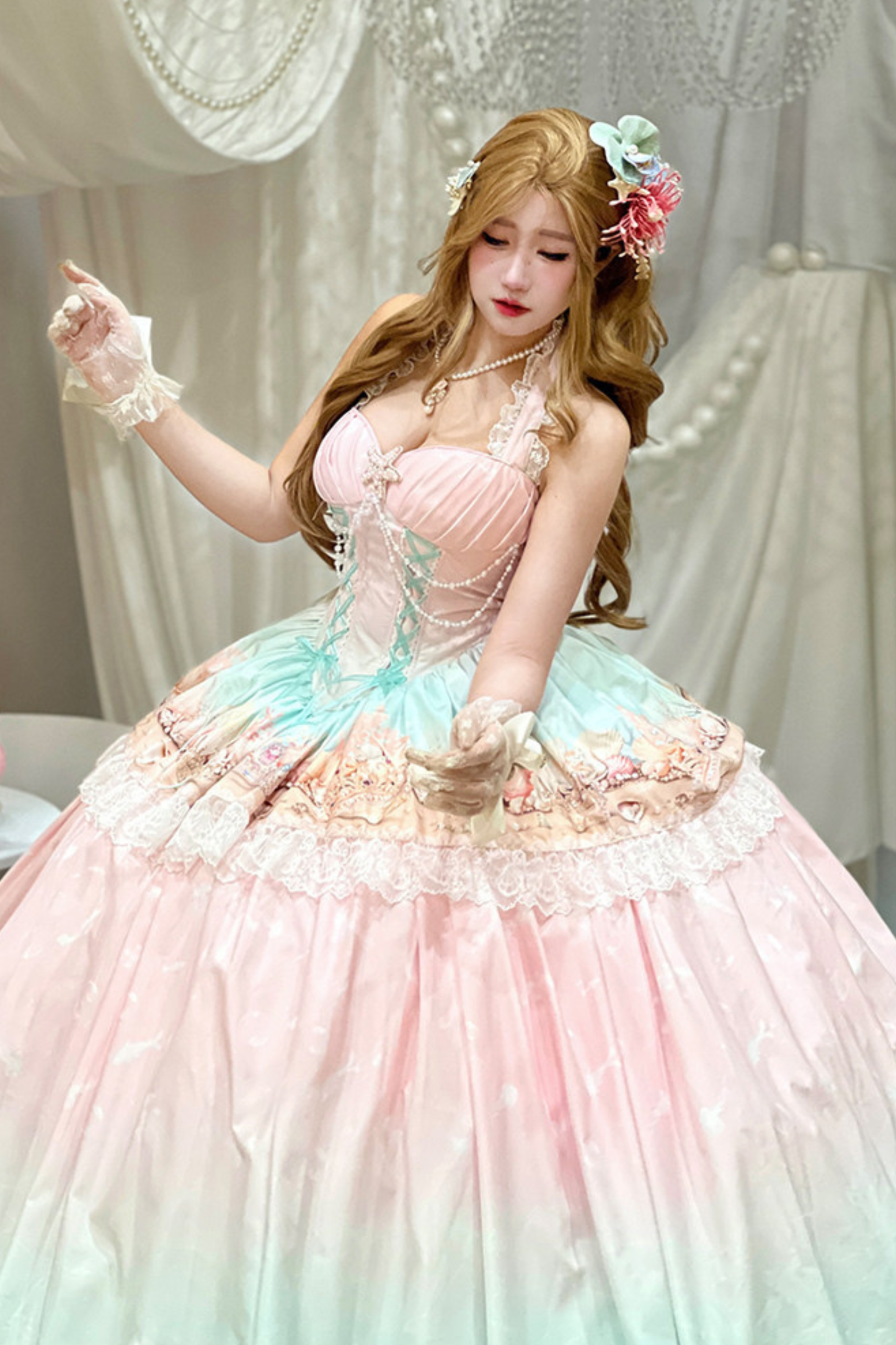 Gradient Bubble Halter Neck French Dress + Skirt