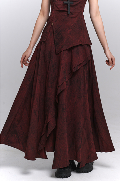 Dark Red Bandeau + Long Skirt
