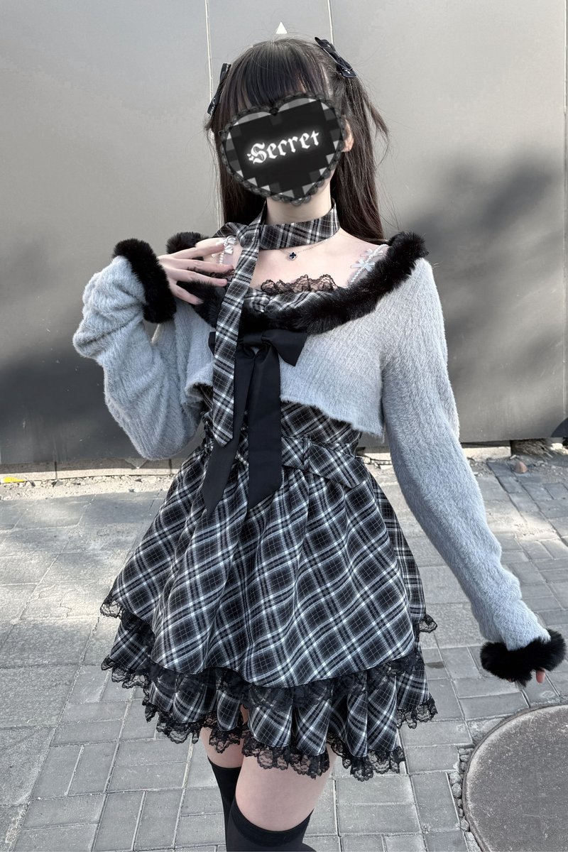 Jirai Suspender Skirt + Short Cardigan