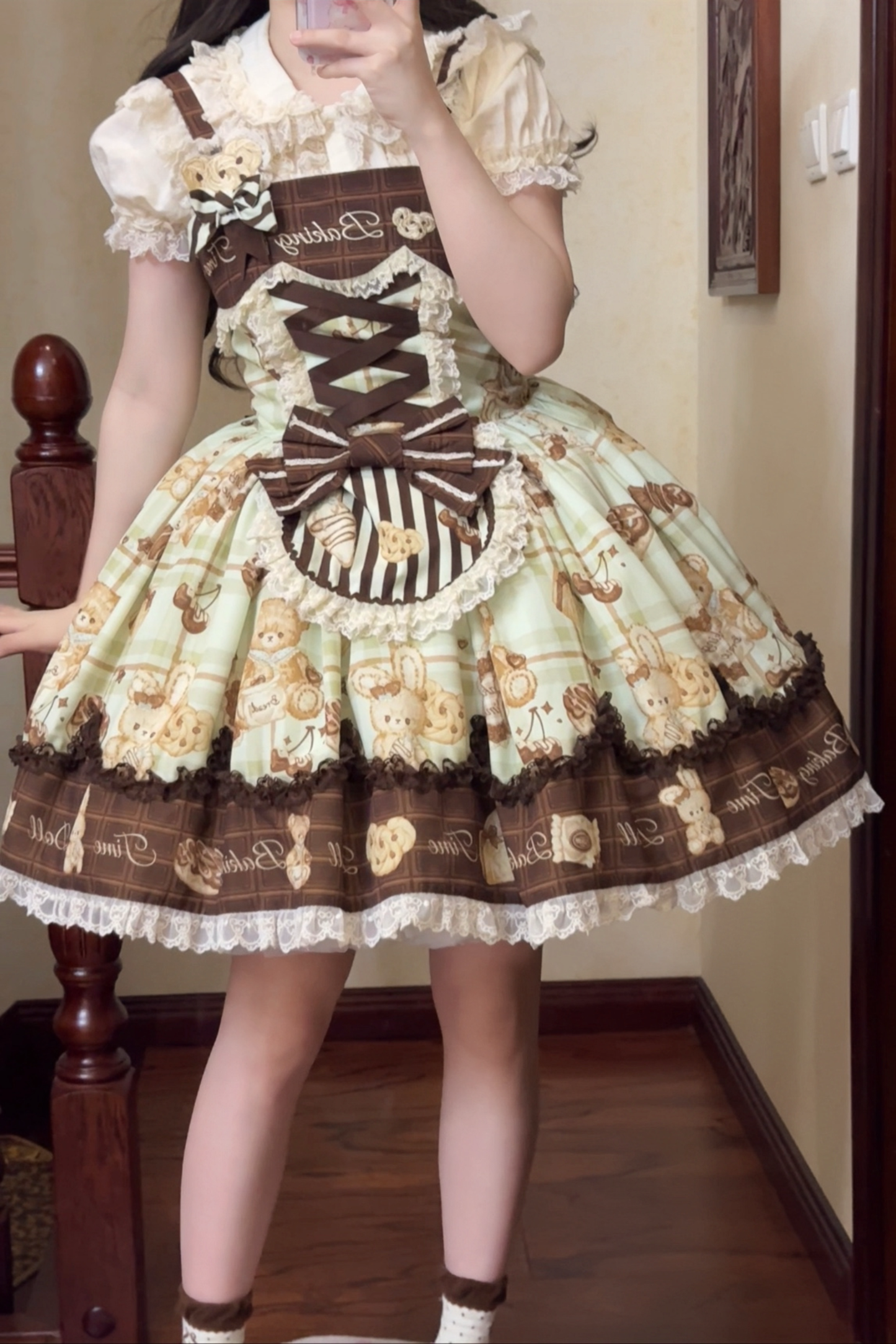 Bear Tea Party Lolita Dress + Jumper Skirt + Shirt + Headband + Brooch + Apron