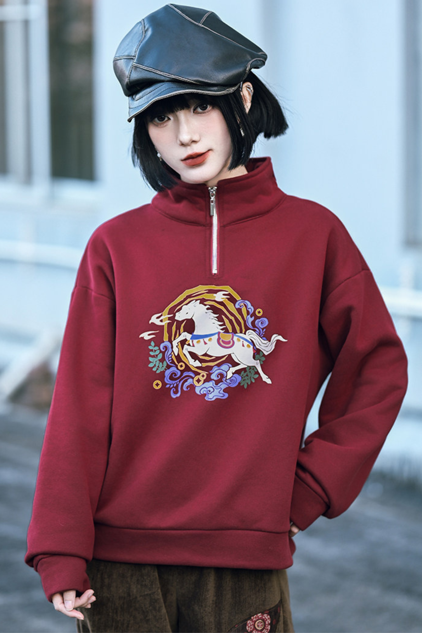Retro Chinese-style Mode Zip Neck Top