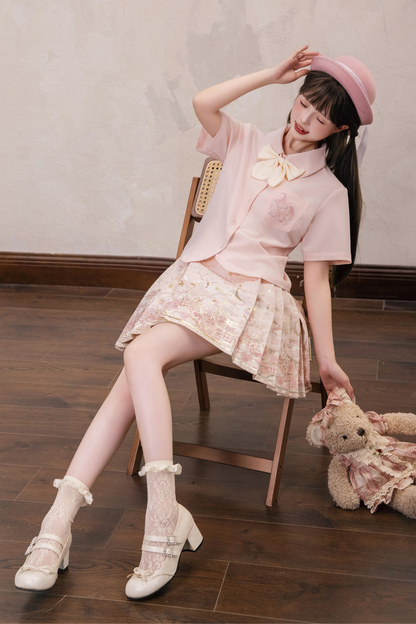 Sweet Chinese-style Preppy Shirt + Skirt + Bow Tie