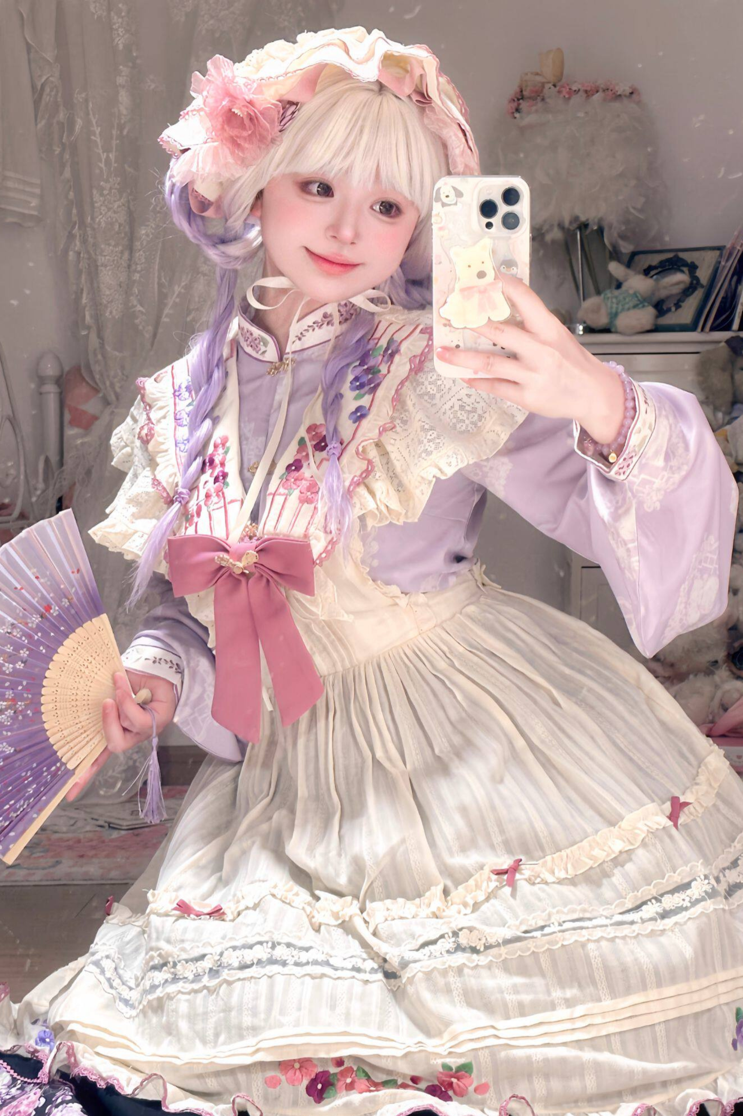 Chinese-style Lolita Top + Skirt + Apron + Headband + Bonnet