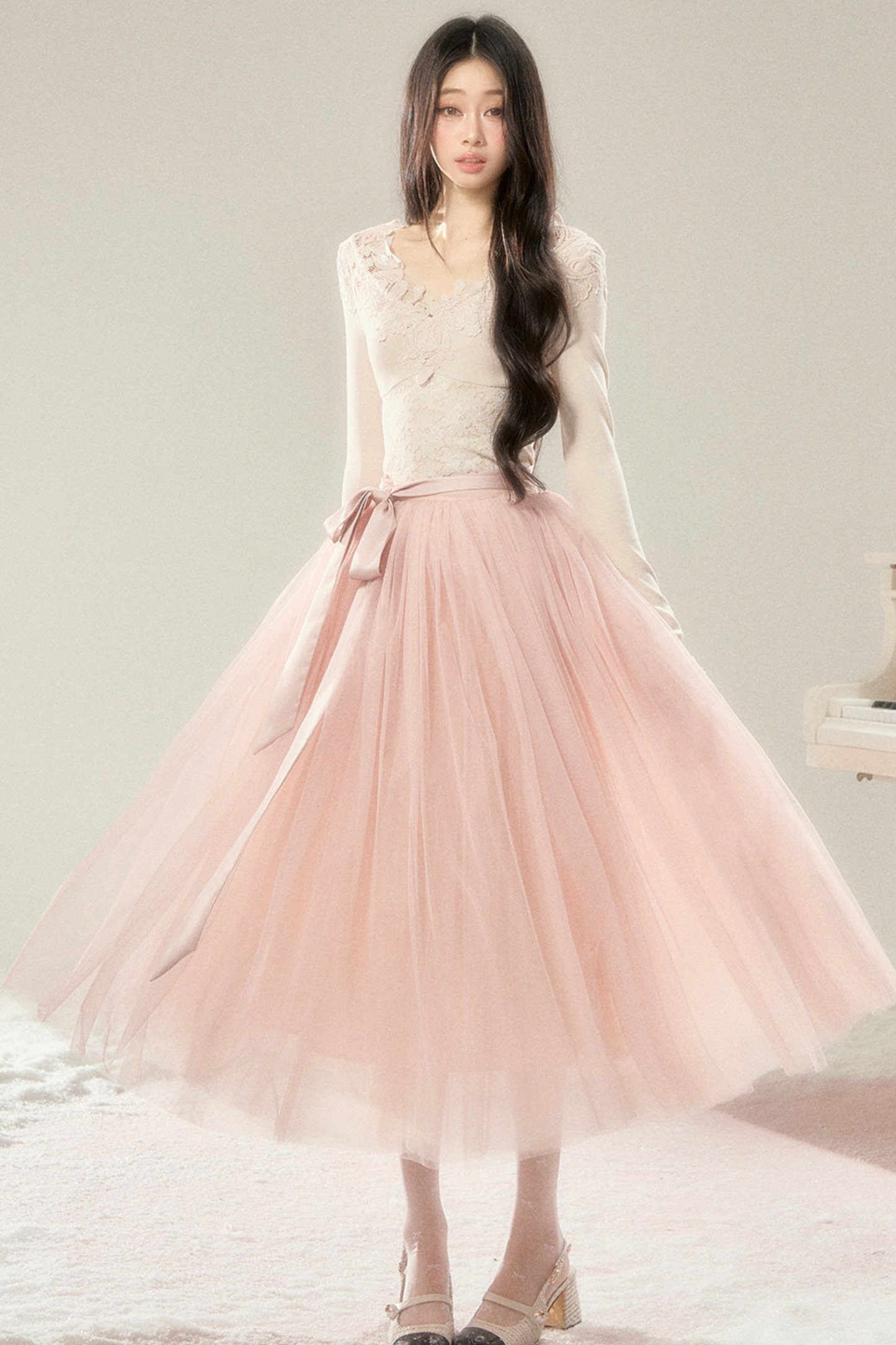 Noble French Lace Top + Flare Tulle Skirt