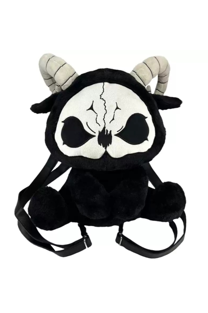 Death Black White and Red Devil Dark Punk Plush Backpack