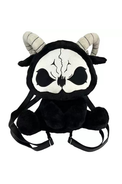 Death Black White and Red Devil Dark Punk Plush Backpack
