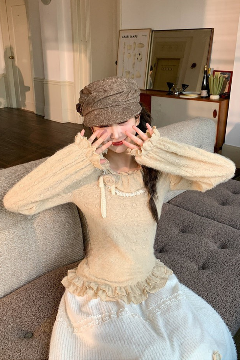 Lace Collar Long Sleeve Top