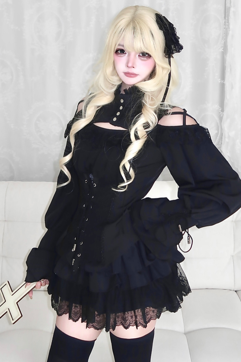 Dark Night Rose Lace Off Shoulder Top + Skirt