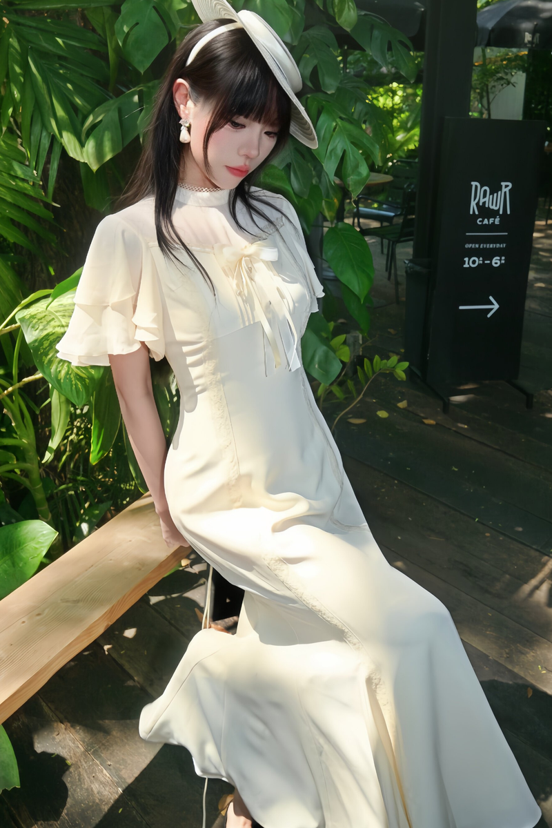 Pure White Lace Fishtail Dress