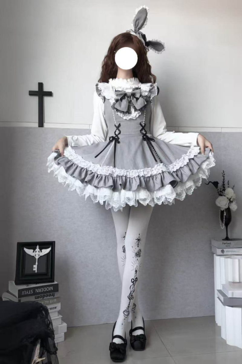 Sweet Lolita Stripe Jumper Skirt + Rabbit Hat