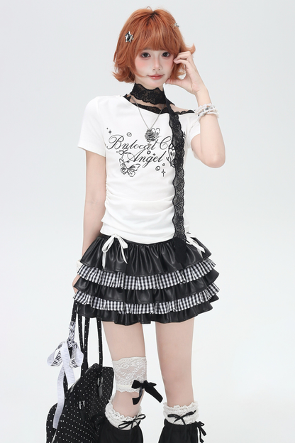 Lace Design One Shoulder Slim Top