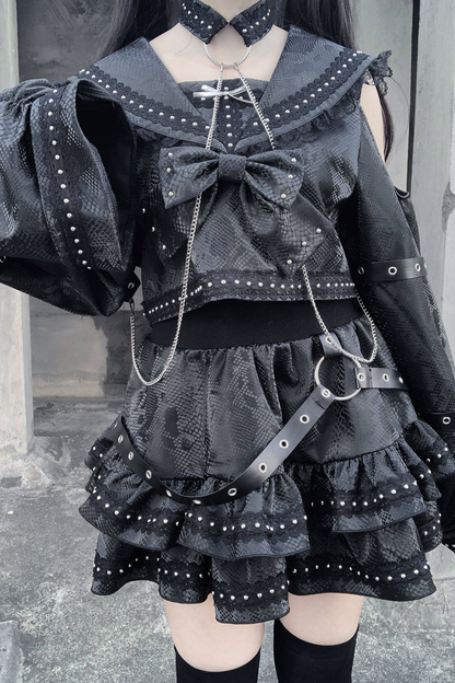 Dark Lace Outfit Top + Skirt