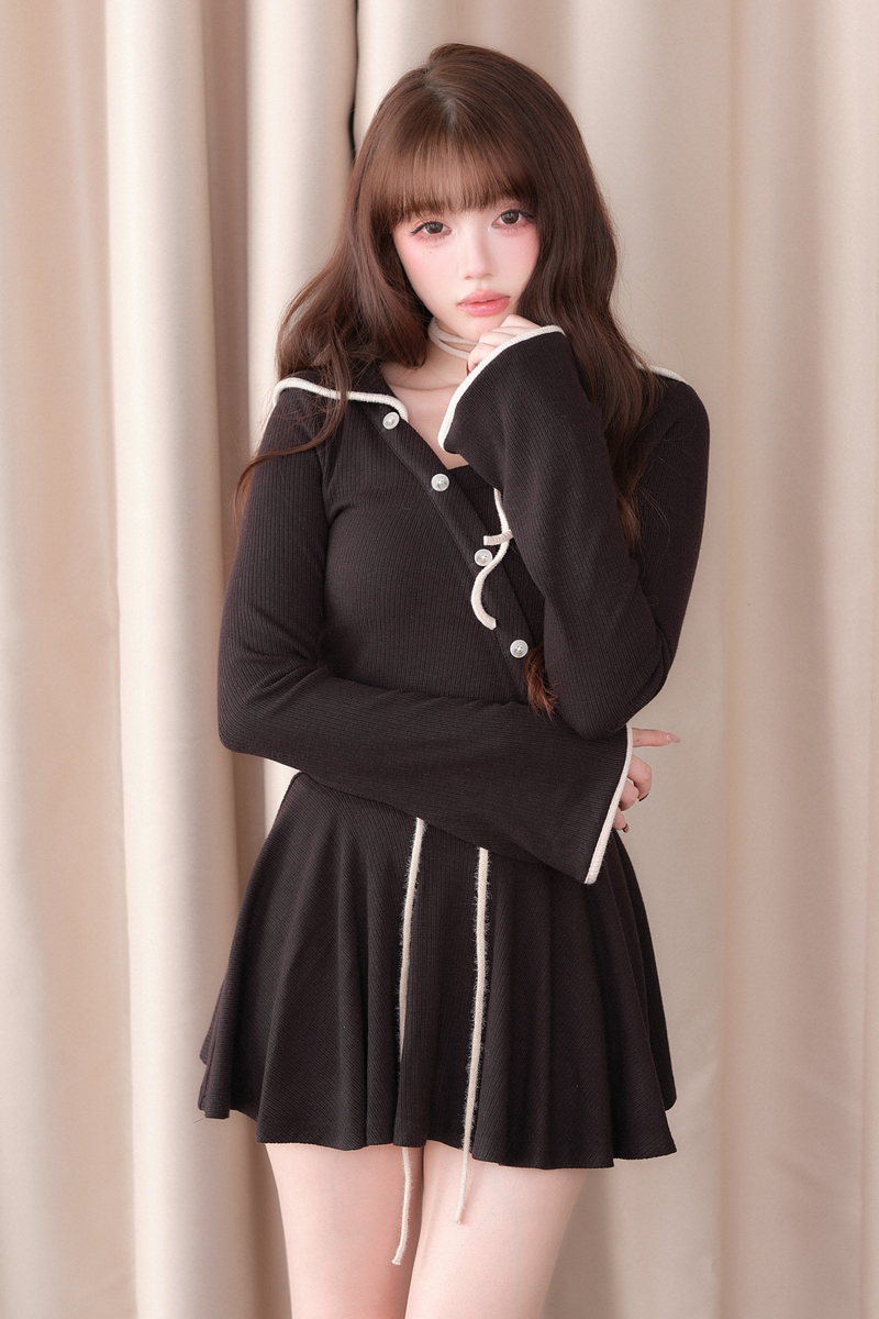 Sailor Collar Top + Flare Skirt