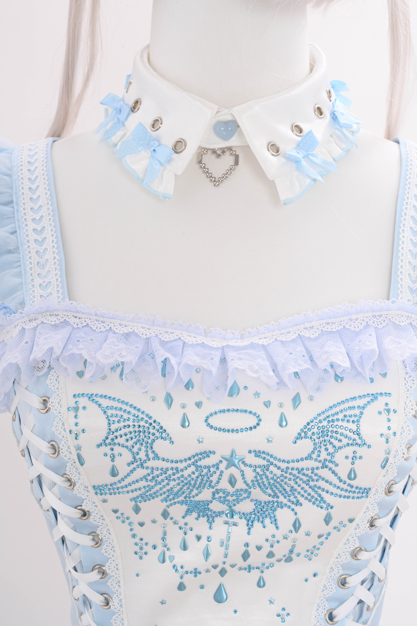 Aqua Angel Line Top + Skirt + Shirt Collar + Sleeve + Hat + Clips