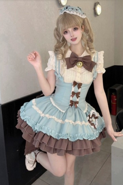 Sweet Cup Ribbon Lolita Skirt + Vest + Shirt + Ribbon + Train