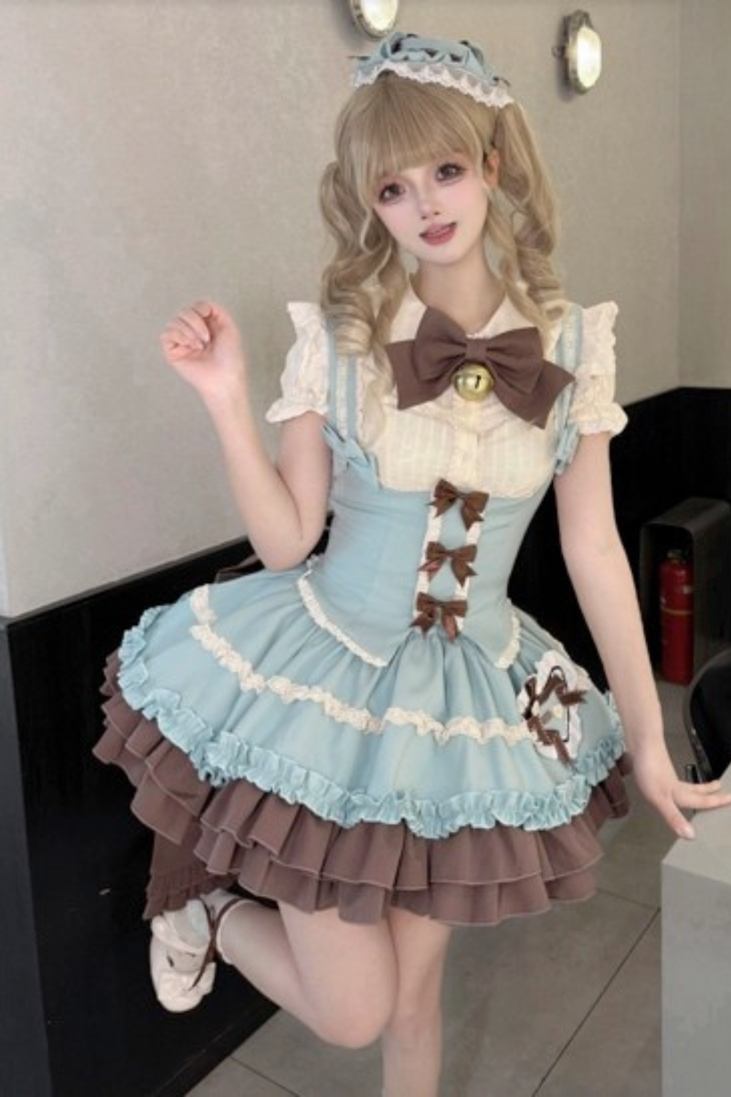 Sweet Cup Ribbon Lolita Skirt + Vest + Shirt + Ribbon + Train