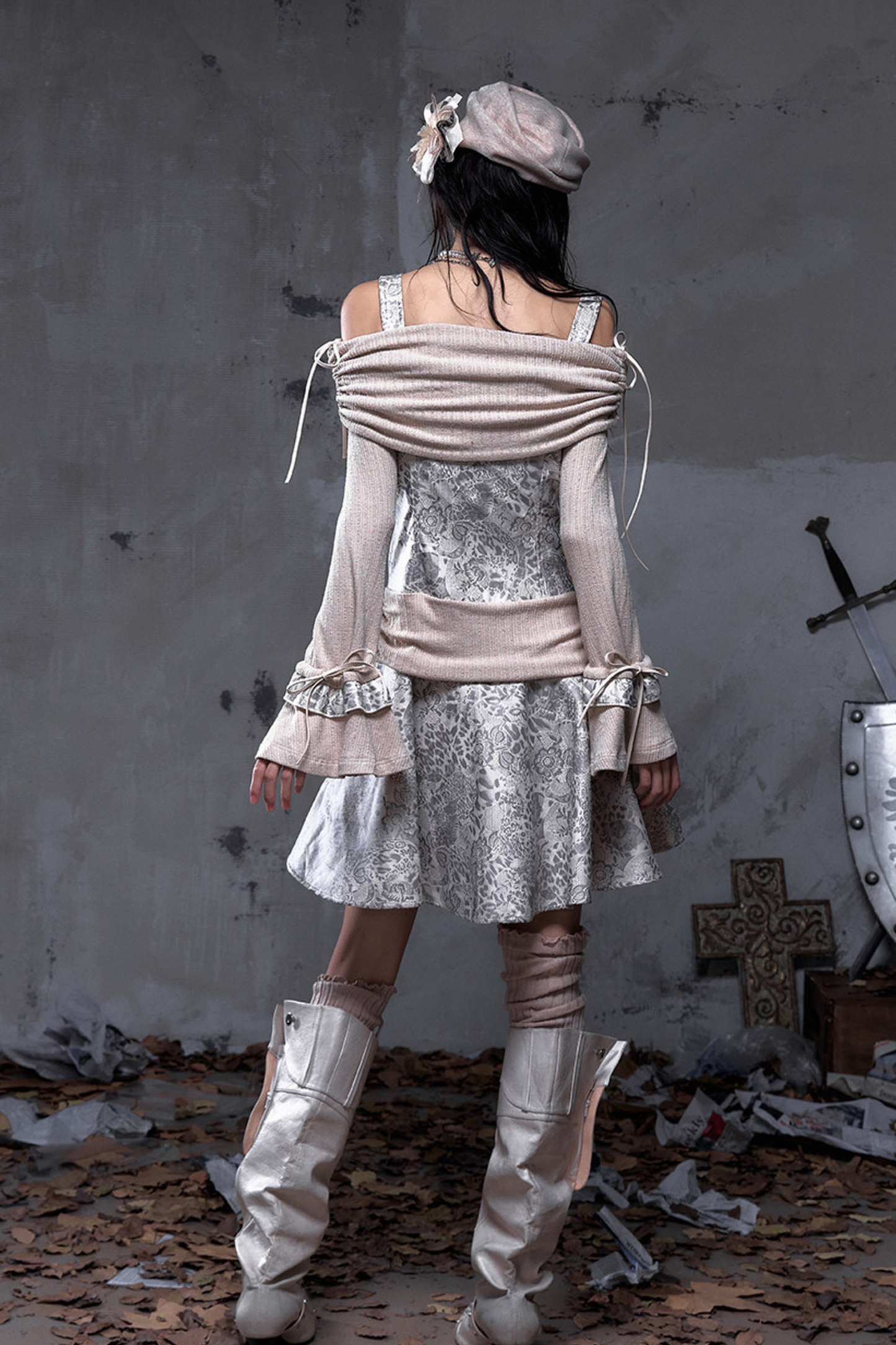 Retro Punk Off Shoulder Patchwork Dress