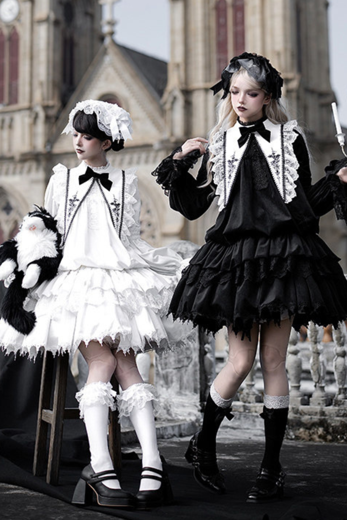 Gothic Doll Multi-tiered Dress + Belt + Fake Collar + Hairband